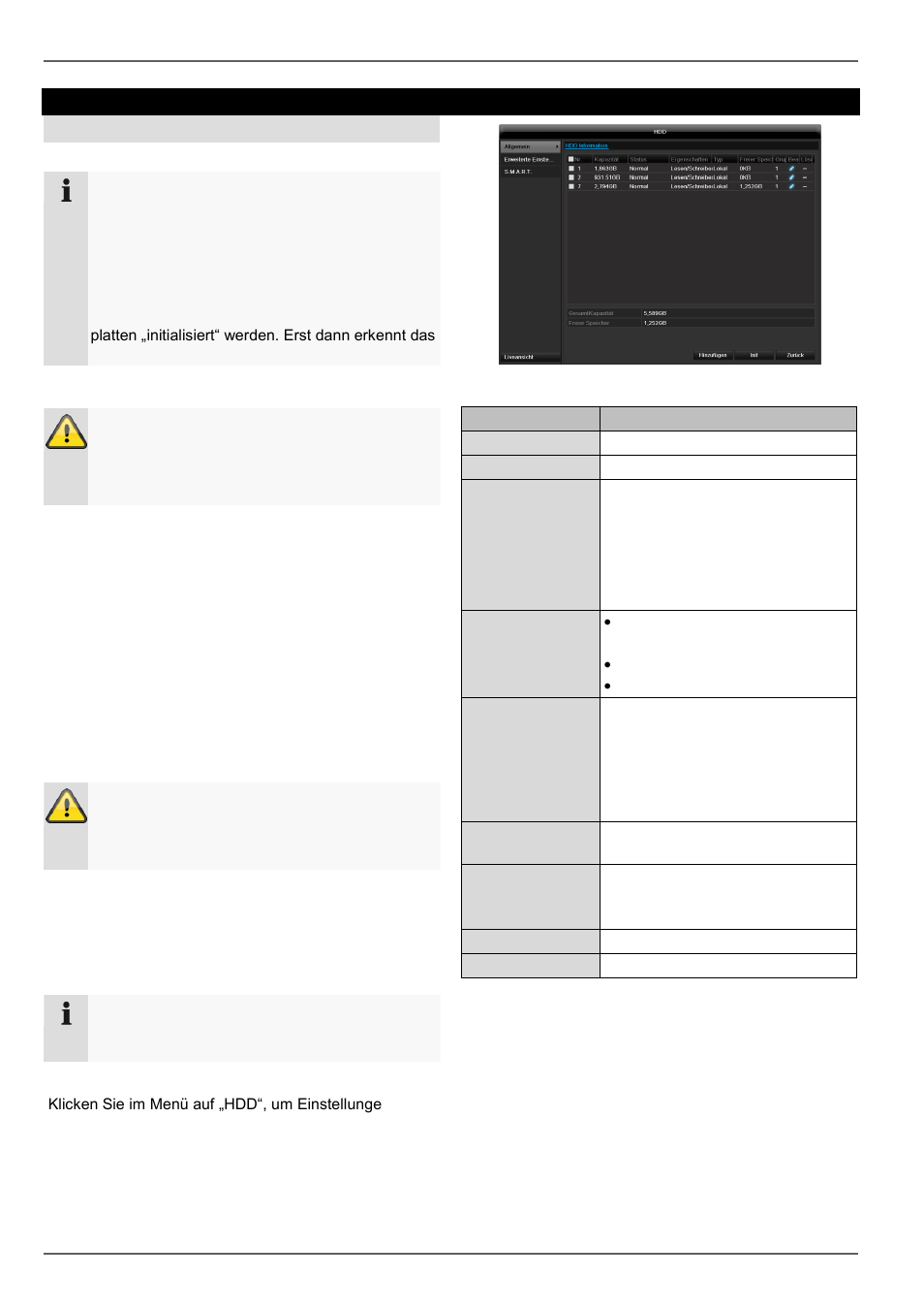 Festplatte einbauen, Parameter der festplattenverwaltung, Festplatten | ABUS TVVR60021 User Manual | Page 47 / 394