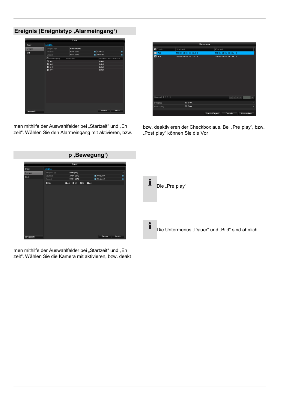 Video export, Ereignis (ereignistyp ‚alarmeingang‘), Ereignis (ereignisty p ‚bewegung‘) | ABUS TVVR60021 User Manual | Page 57 / 394