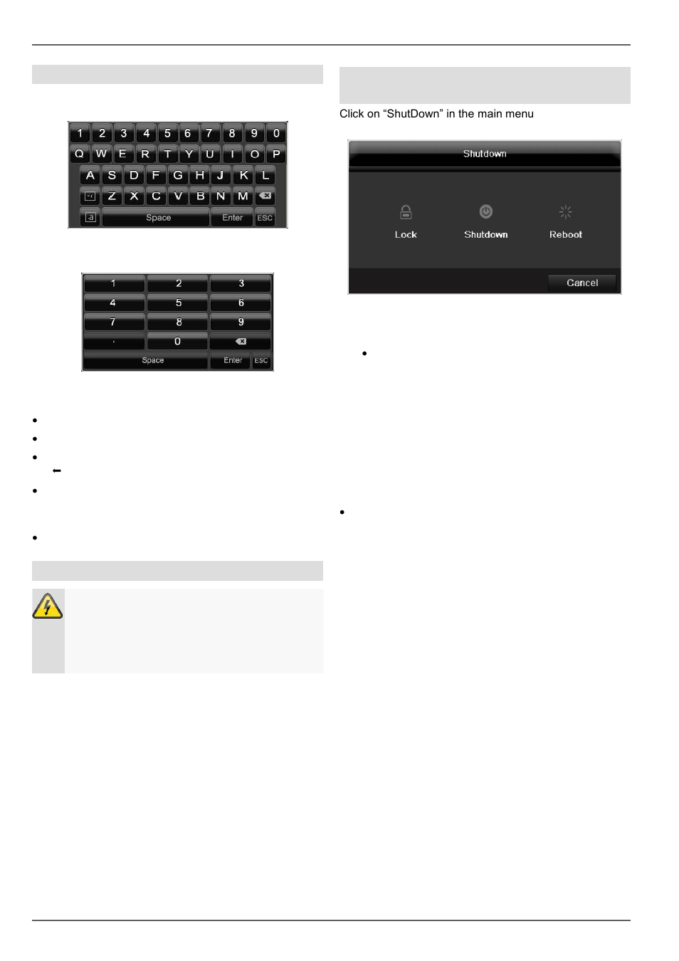 On-screen keyboard, Starting the device, Switching off, locking and rebooting the device | ABUS TVVR60021 User Manual | Page 82 / 394