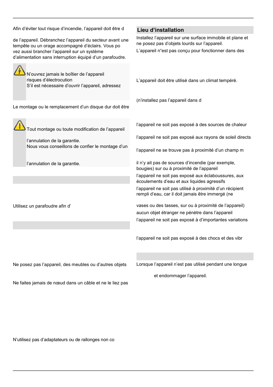 Consignes de sécurité importantes, Surcharge/surtension, Câbles | Lieu d’installation/environnement, Télécommande | ABUS TVVR20001 User Manual | Page 133 / 313