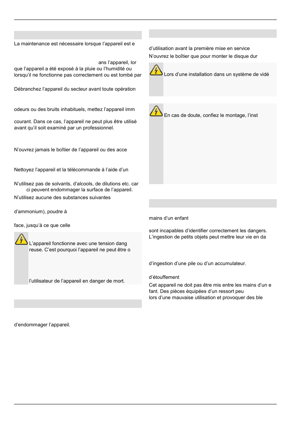 Consignes de sécurité importantes, Maintenance et entretien, Accessoires | Mise en service, Enfants | ABUS TVVR20001 User Manual | Page 134 / 313