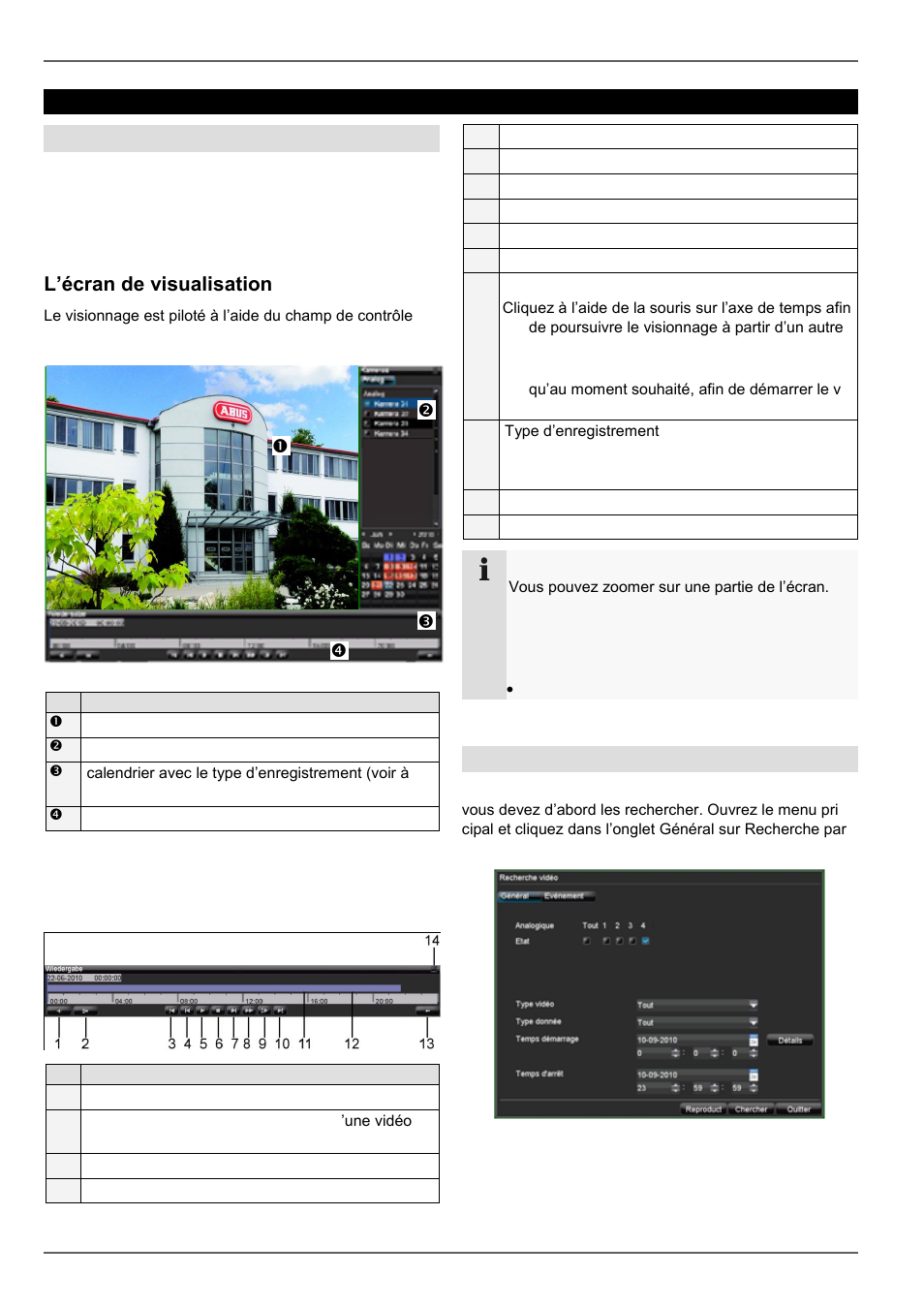 P. 23, L’écran de visualisation, Commande via champ de contrôle | Visionnage, Généralités, Visionnage via recherche par événement | ABUS TVVR20001 User Manual | Page 146 / 313