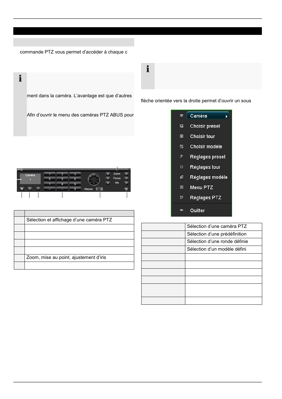 P. 25, Commande via le champ de contrôle ptz, Menu contextuel pour commande à la souris | Commande ptz, Généralités | ABUS TVVR20001 User Manual | Page 148 / 313