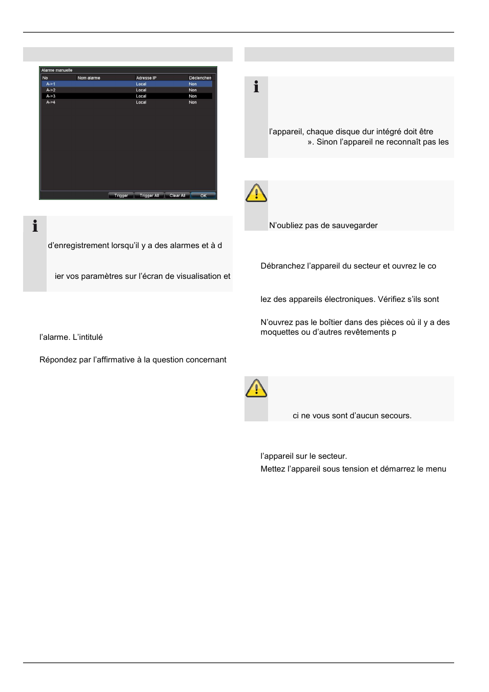 Montage du disque dur, Menu appareil, Alarme manuelle | Disques durs | ABUS TVVR20001 User Manual | Page 156 / 313