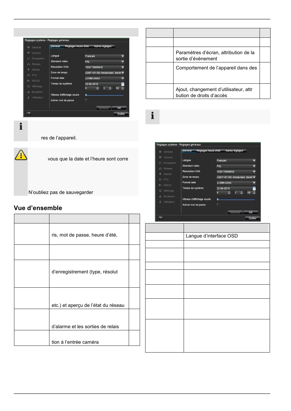 Vue d’ensemble, Paramètres généraux, Menu appareil | Paramètres | ABUS TVVR20001 User Manual | Page 159 / 313