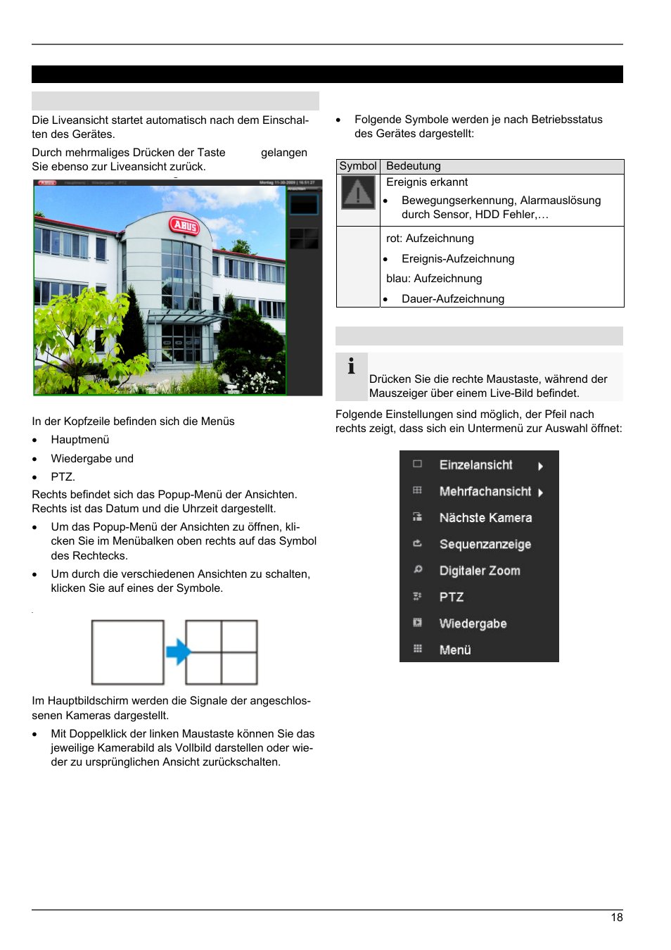 Liveansicht, Statussymbole | ABUS TVVR20001 User Manual | Page 18 / 313