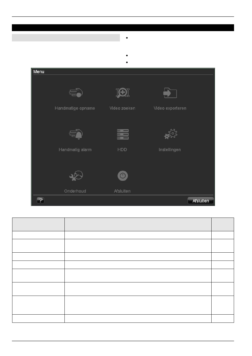 Beschrijving van het menu, Hoofdmenu, Overzicht | ABUS TVVR20001 User Manual | Page 214 / 313