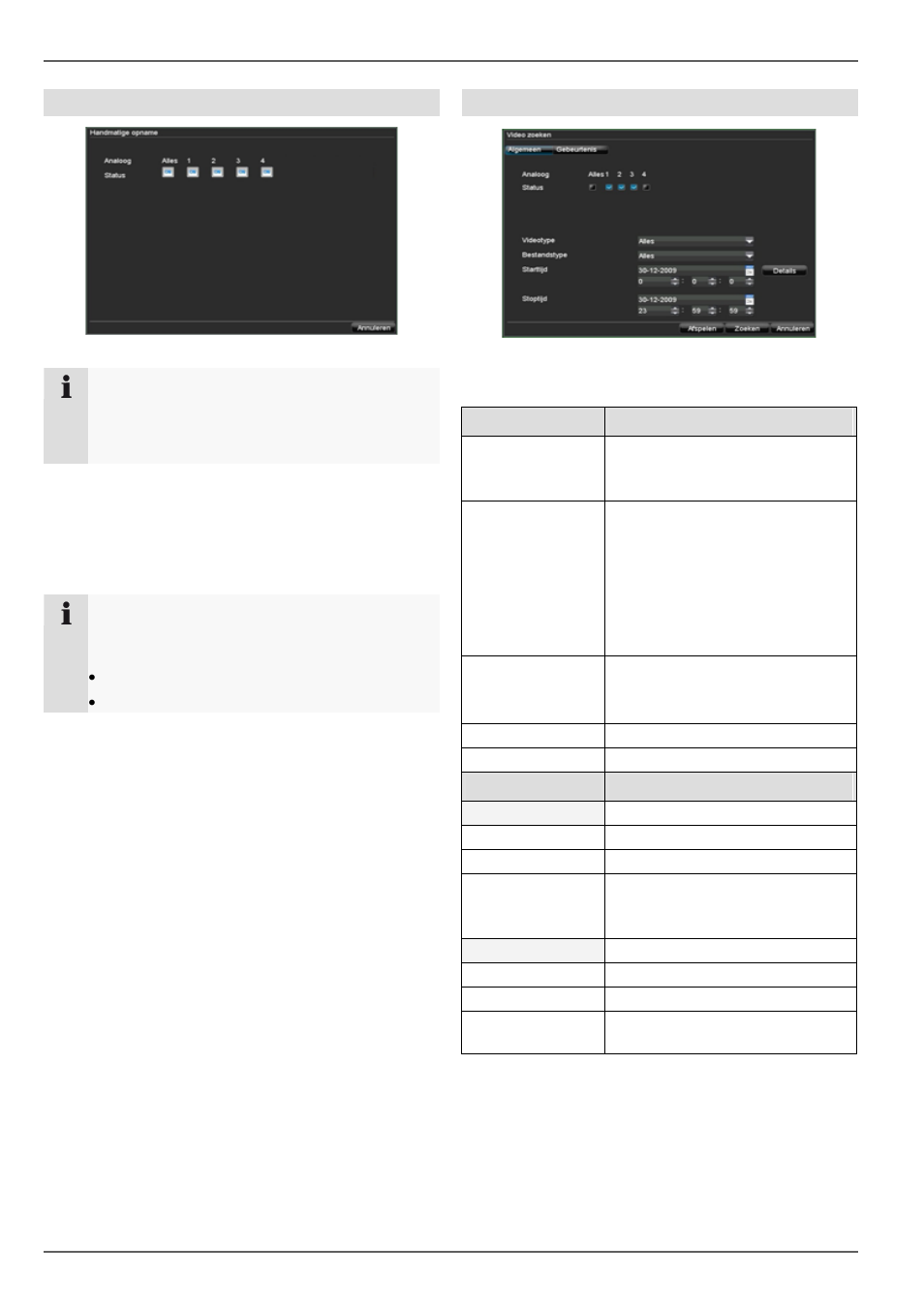 Parameters voor het zoeken naar gebeurtenissen, Hoofdmenu, Handmatige opname | Zoeken naar een gebeurtenis | ABUS TVVR20001 User Manual | Page 215 / 313