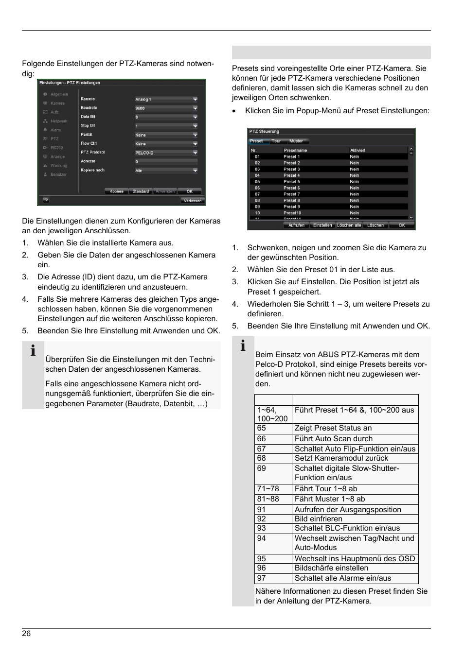 Ptz einstellungen | ABUS TVVR20001 User Manual | Page 26 / 313