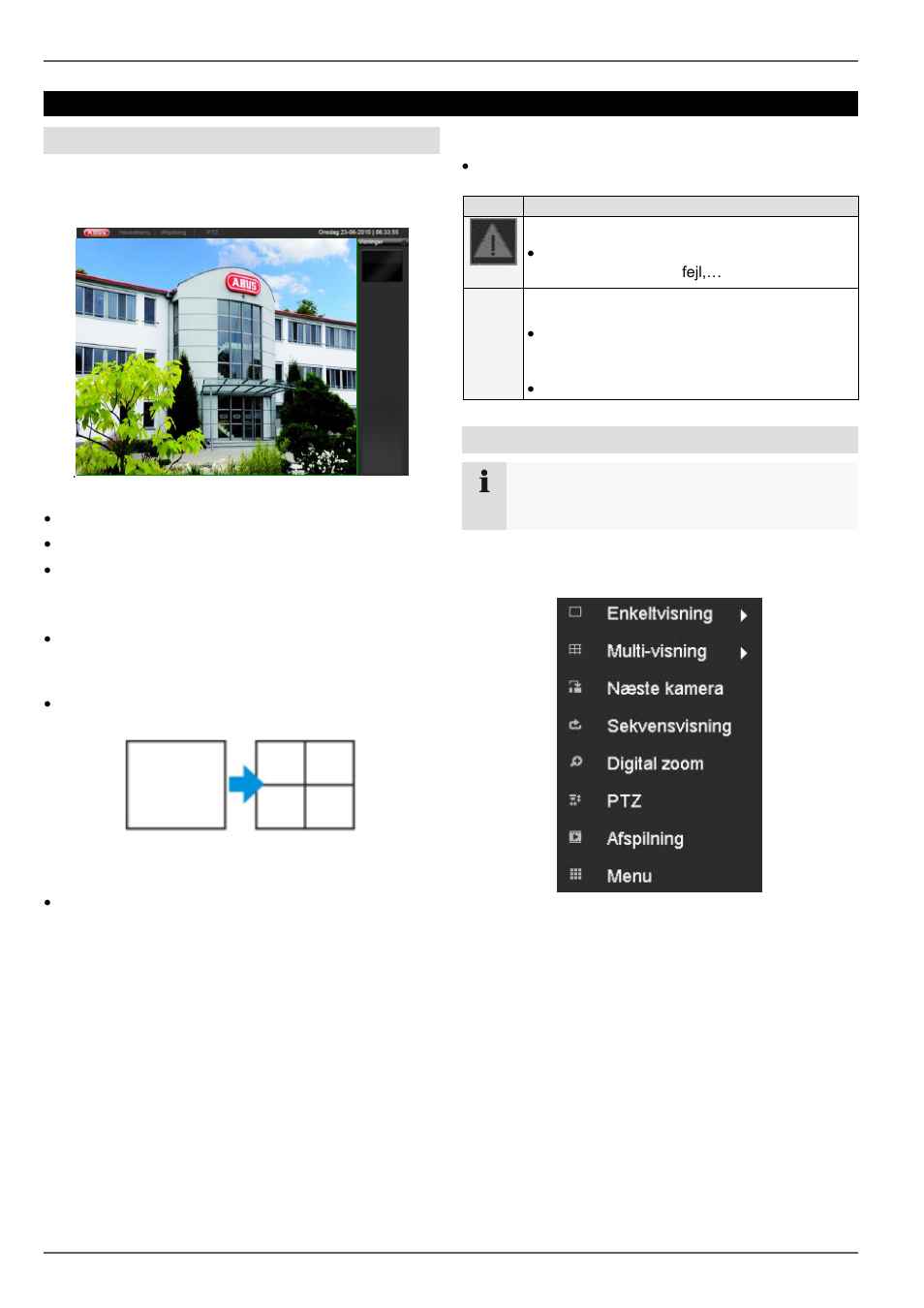 Statussymboler, Live-visning, Overblik | Popup-menu ved musebetjening | ABUS TVVR20001 User Manual | Page 267 / 313