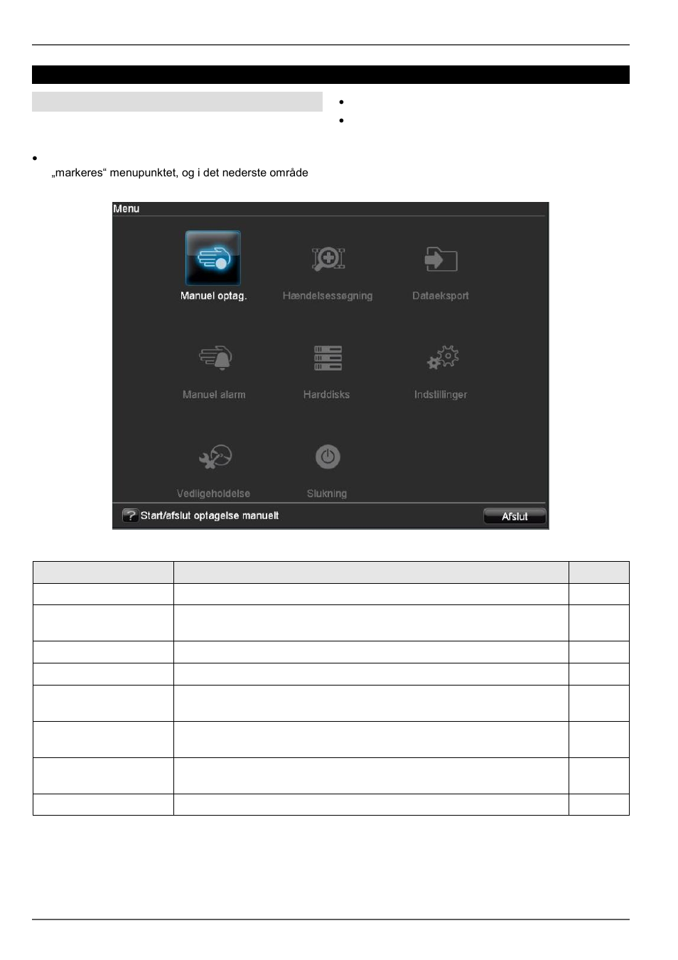 Menubeskrivelse, Apparatmenu, Menuoversigt | ABUS TVVR20001 User Manual | Page 280 / 313