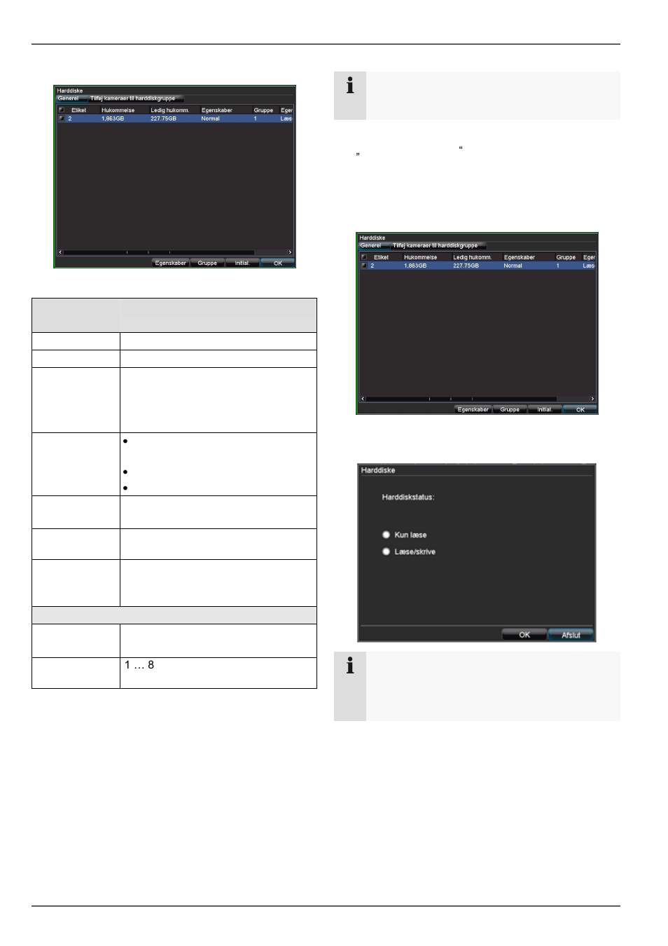 Initialisering af en harddisk, Harddiskforvaltningens parametre, Indstilling af harddisken | Apparatmenu | ABUS TVVR20001 User Manual | Page 285 / 313