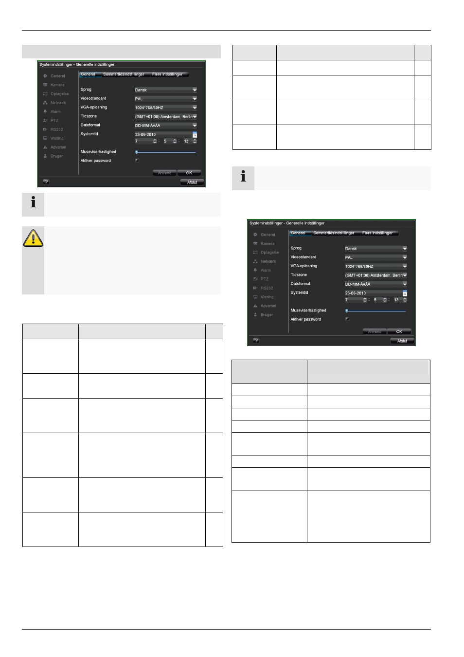 Overblik, Generelle indstillinger, Apparatmenu | Indstillinger | ABUS TVVR20001 User Manual | Page 287 / 313