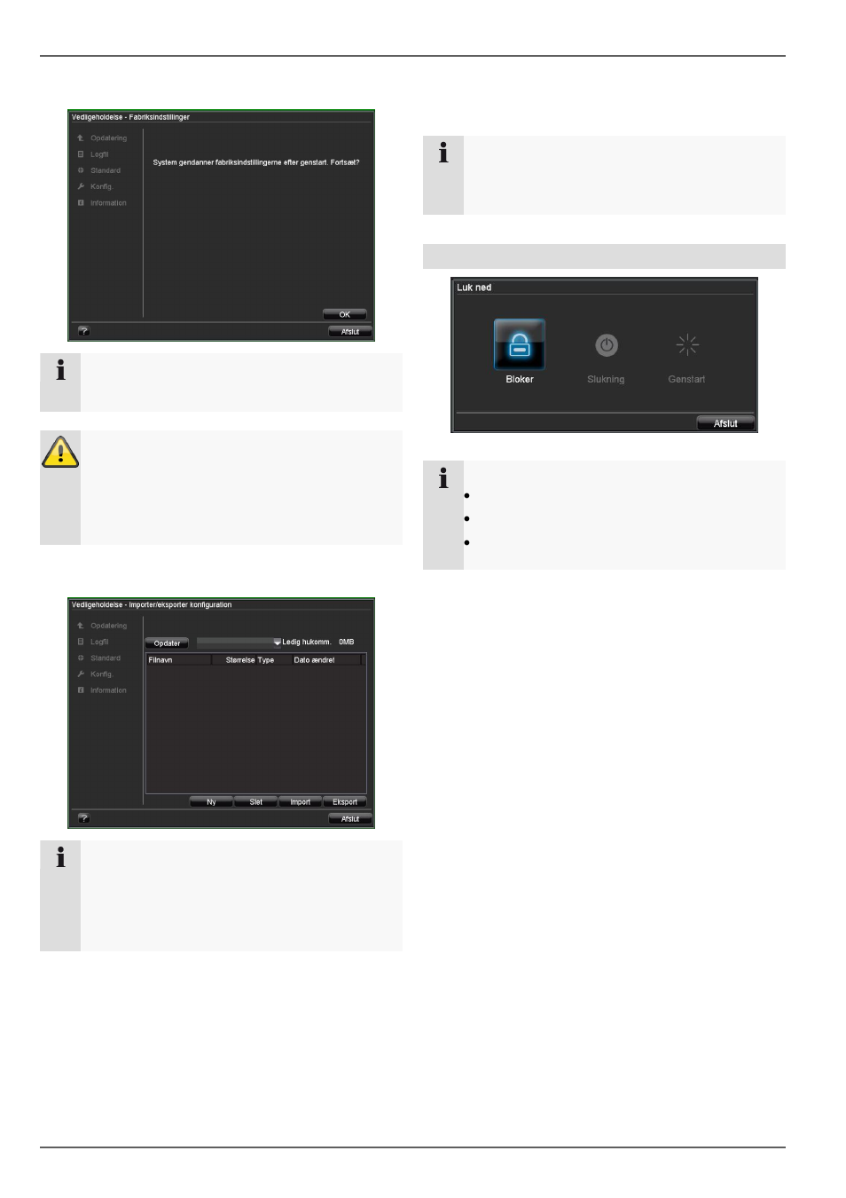 Reset af systemet, Im-/eksport af konfiguration, Information | Apparatmenu, Nedlukning | ABUS TVVR20001 User Manual | Page 295 / 313