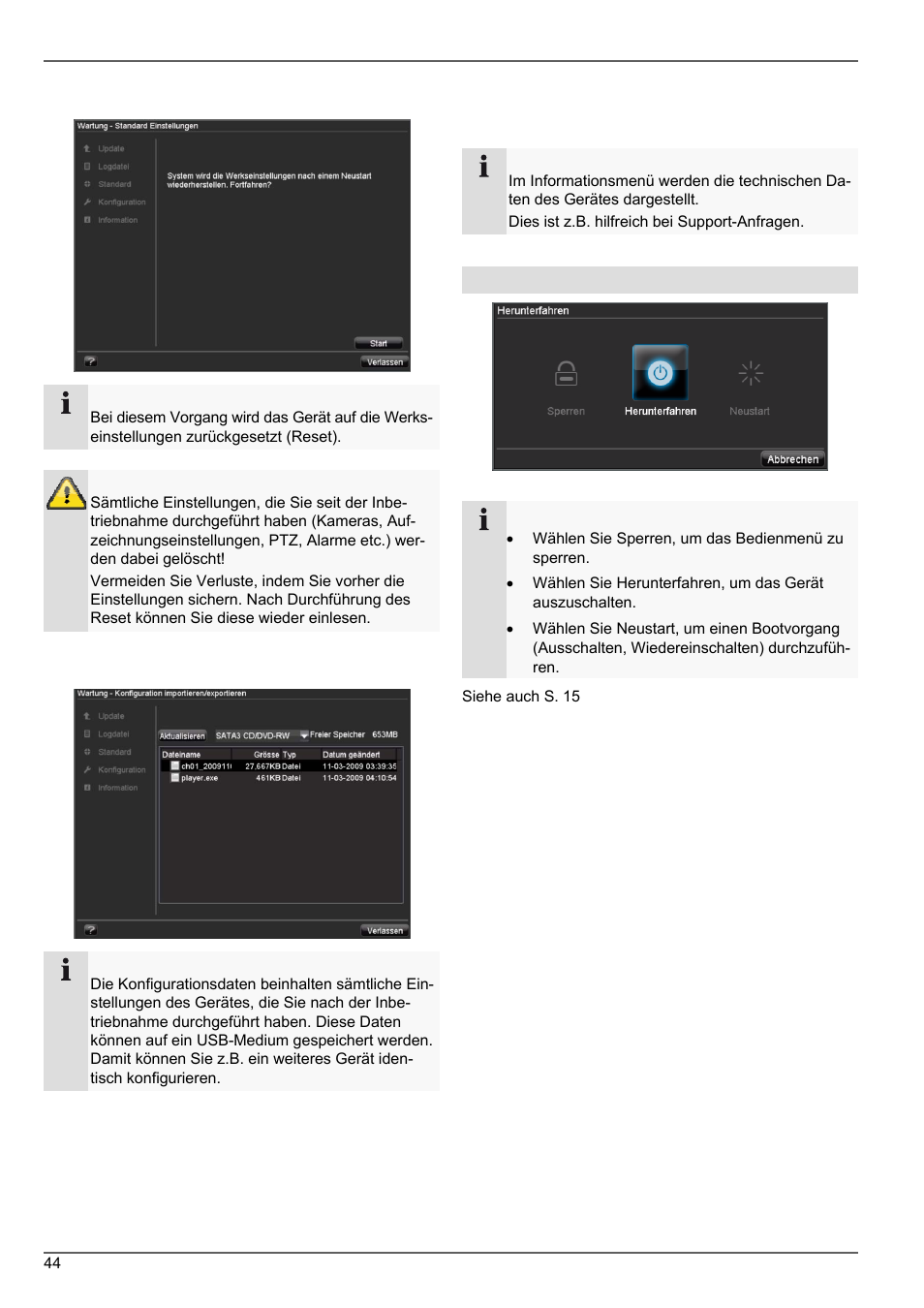 System reset durchführen, Konfiguration im-/exportieren, Information | ABUS TVVR20001 User Manual | Page 44 / 313