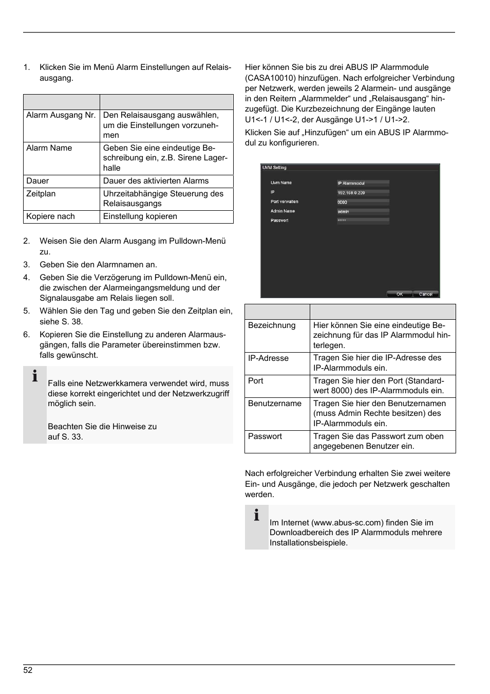 Relaisausgang, Ip alarmmodul | ABUS TVVR20001 User Manual | Page 52 / 313