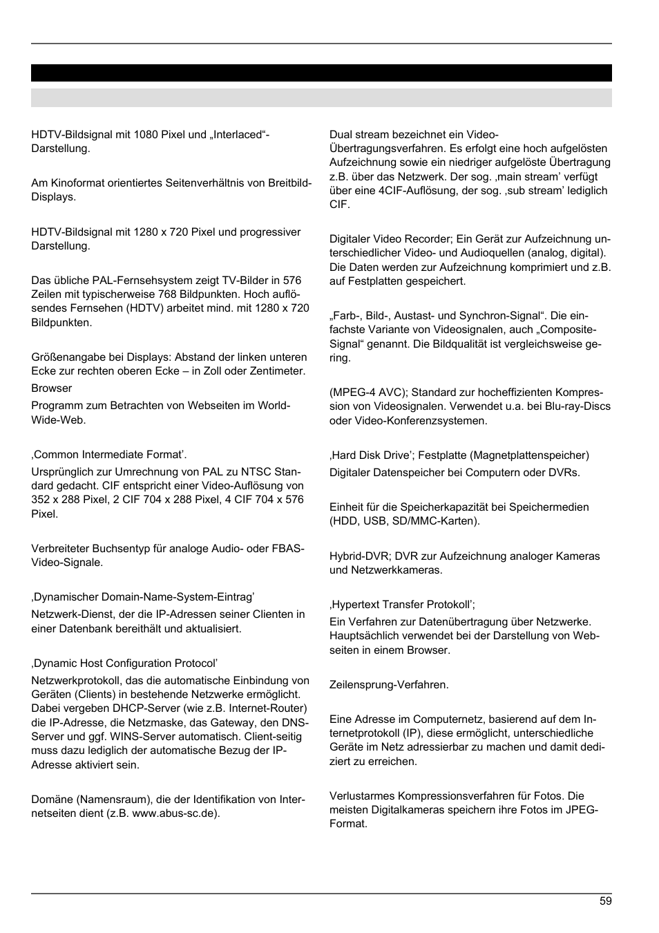 Glossar | ABUS TVVR20001 User Manual | Page 59 / 313