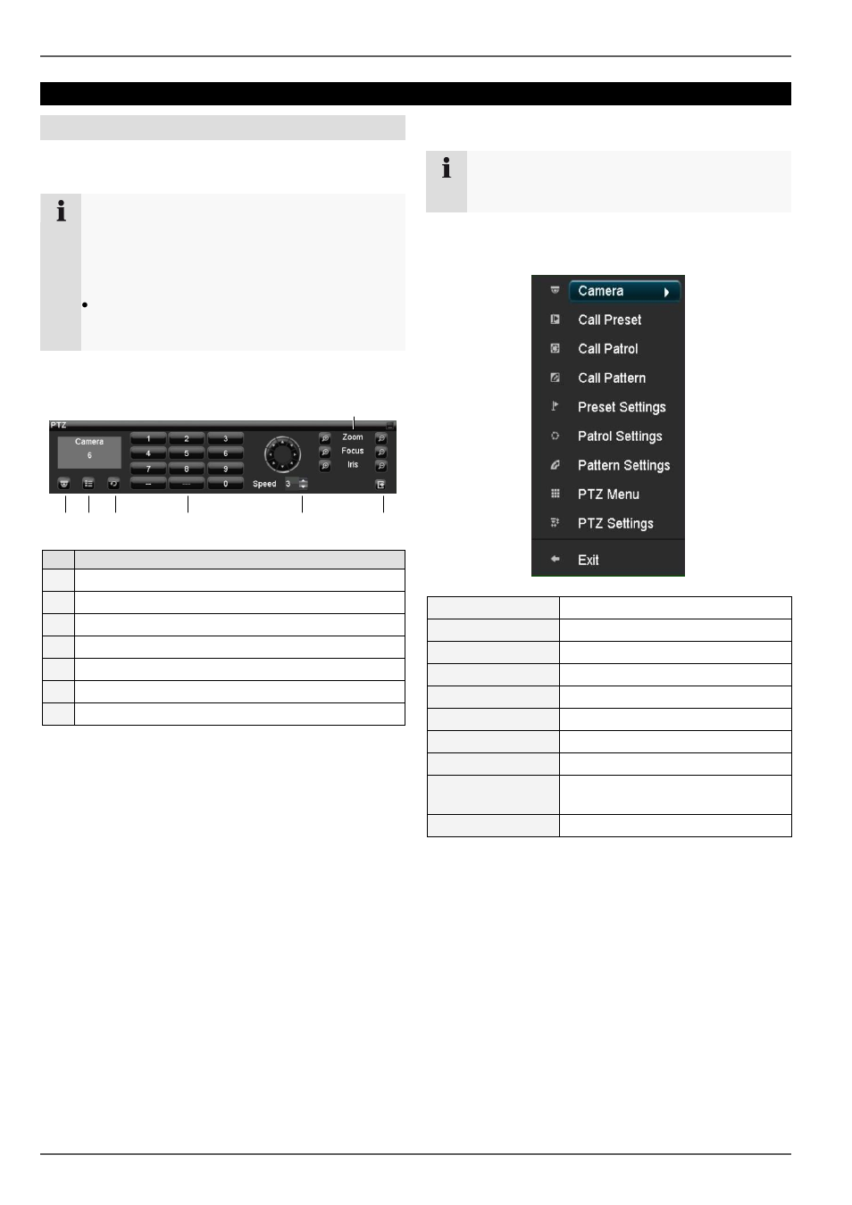 E 25, Using the ptz control panel, Pop-up menu for mouse operation | Ptz control, General information | ABUS TVVR20001 User Manual | Page 87 / 313