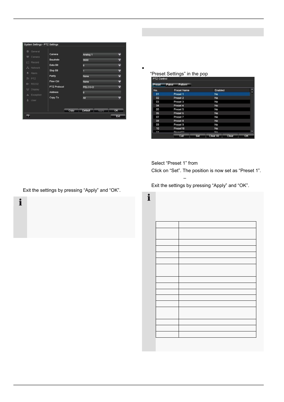 Ptz settings, Ptz control, Preset settings | ABUS TVVR20001 User Manual | Page 88 / 313