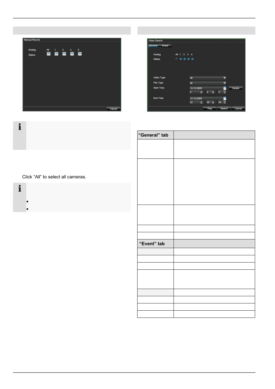 Parameters for video search, Device menu, Manual record | Video search | ABUS TVVR20001 User Manual | Page 92 / 313