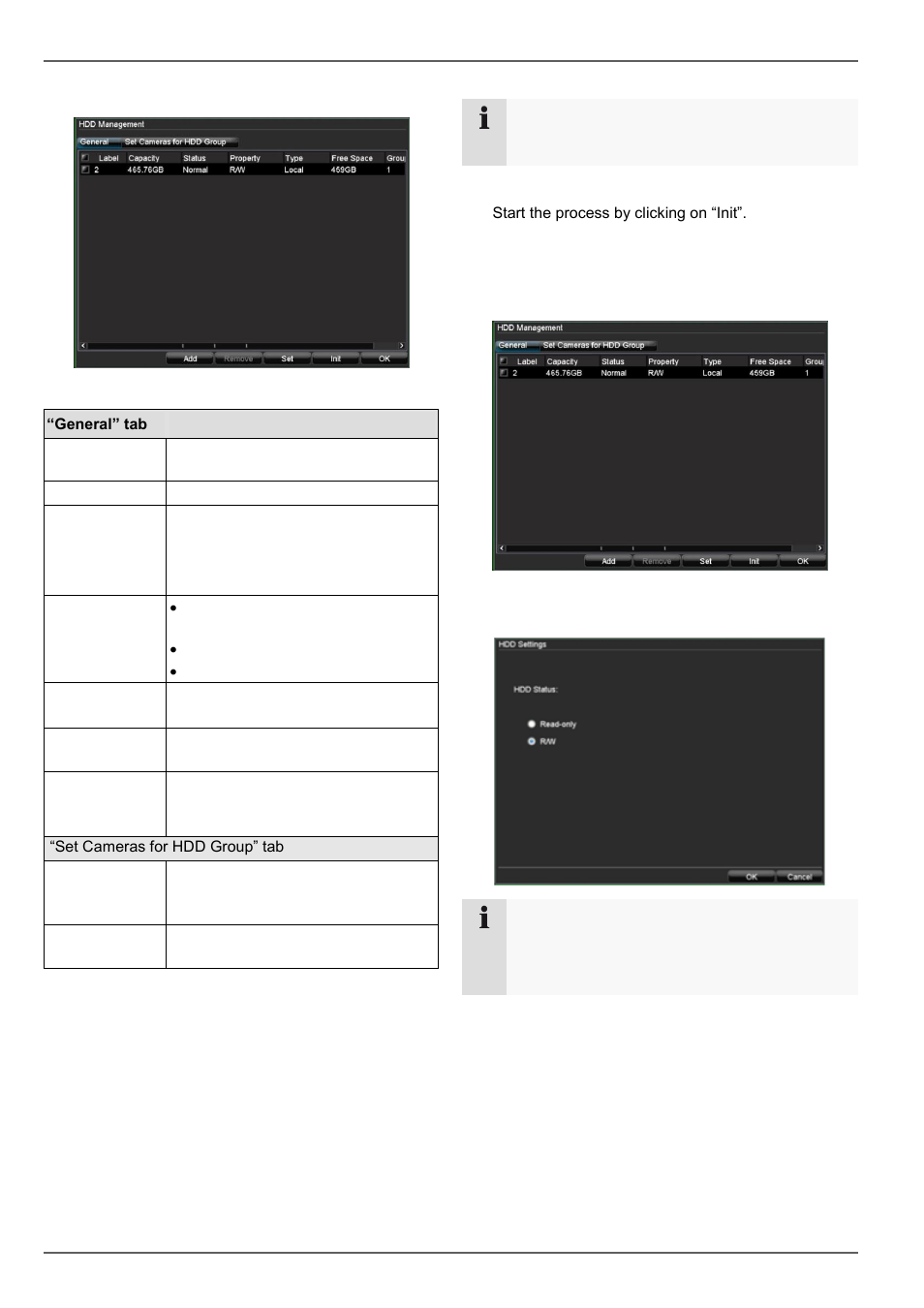 Initialising the hdd, Hdd management parameters, Setting the hdd | Device menu | ABUS TVVR20001 User Manual | Page 96 / 313