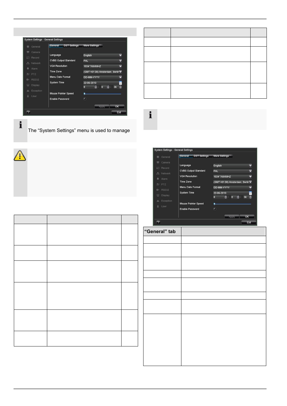 Overview, General settings, Device menu | System settings | ABUS TVVR20001 User Manual | Page 98 / 313