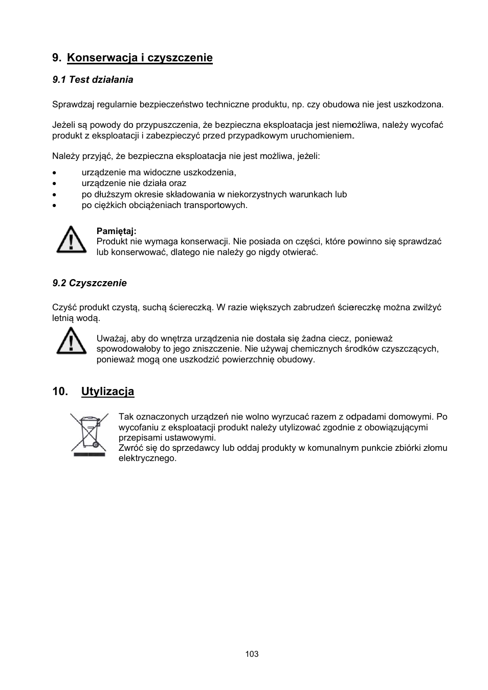 Nserwacja, Utylizacja, A i czysz | Zczenie | ABUS TVCC51000 User Manual | Page 103 / 105