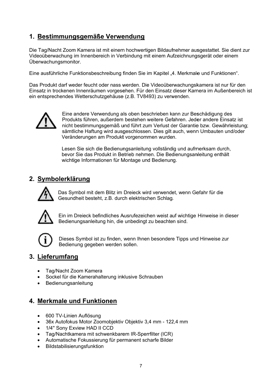 Liefe, Timmung, Mbolerklä | Erumfan, Kmale un, Gsgemäß, Ärung, Nd funkt, SSe verwe, Tionen | ABUS TVCC51000 User Manual | Page 7 / 105