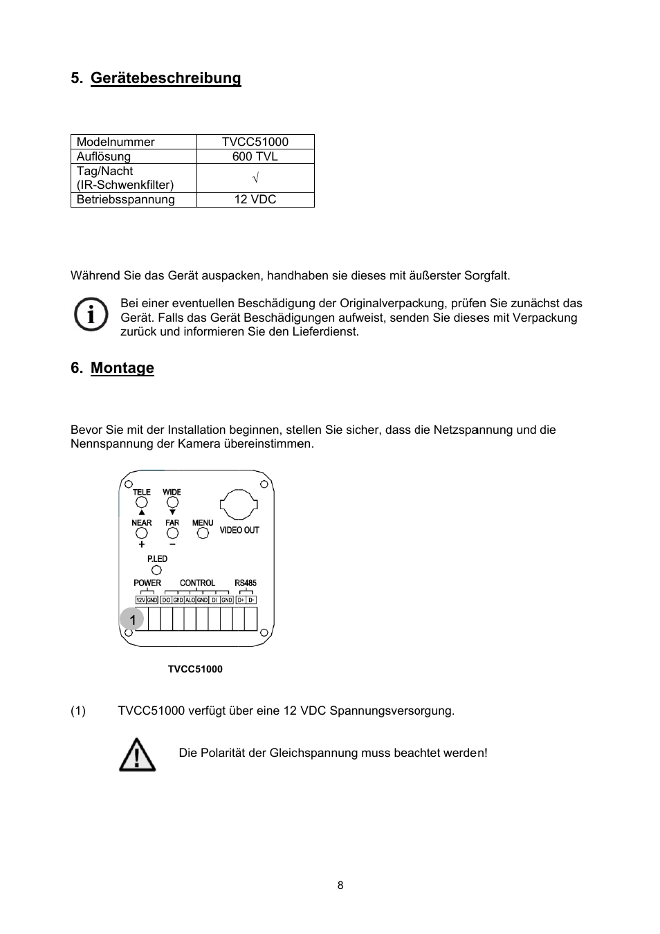 Gerä, Ätebesch, Ntage | 1hreibung | ABUS TVCC51000 User Manual | Page 8 / 105