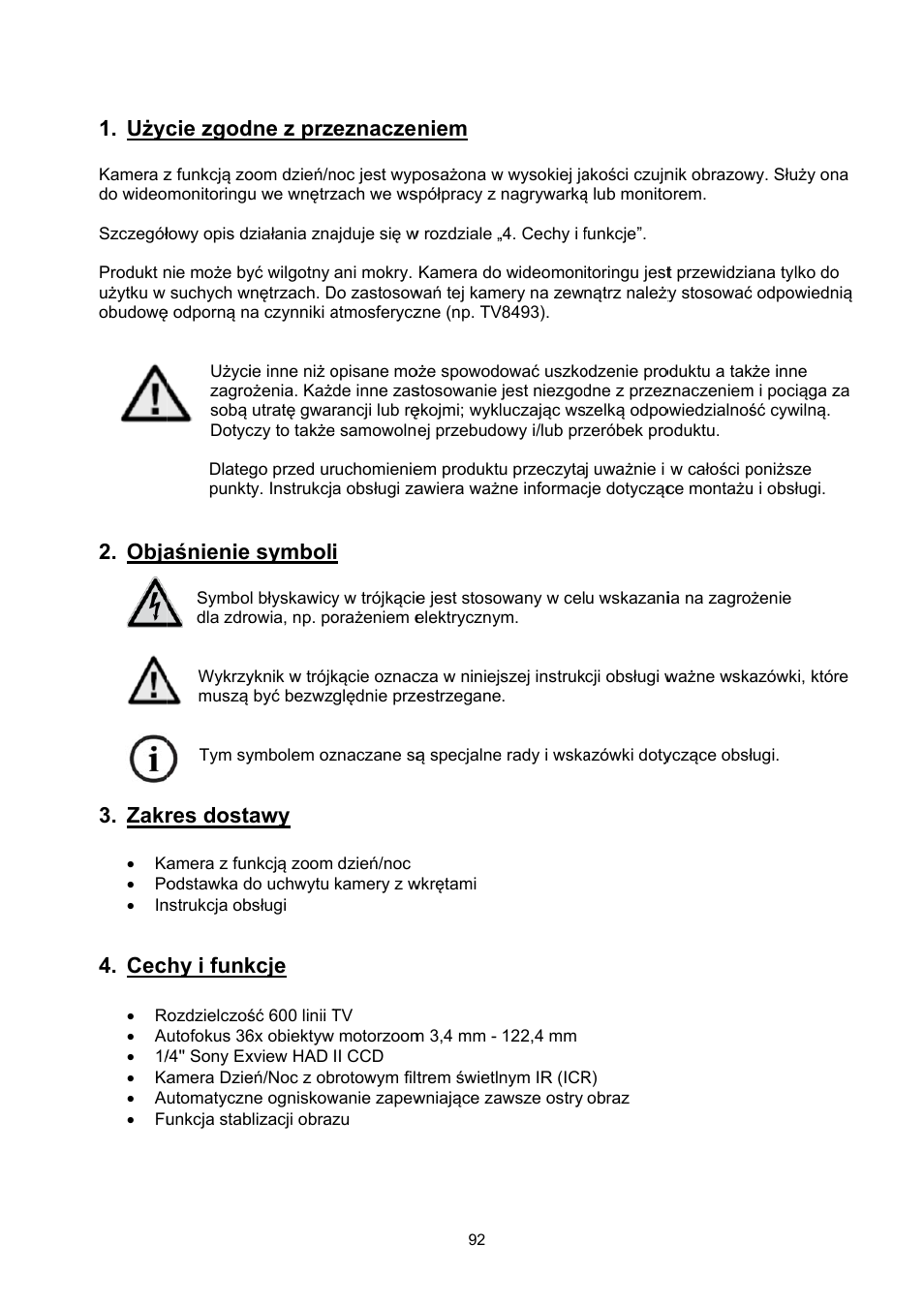 Użyc, Obja, Zakr | Cie zgod, Aśnienie, Res dosta, Hy i funk, Dne z prz, Symboli, Kcje | ABUS TVCC51000 User Manual | Page 92 / 105