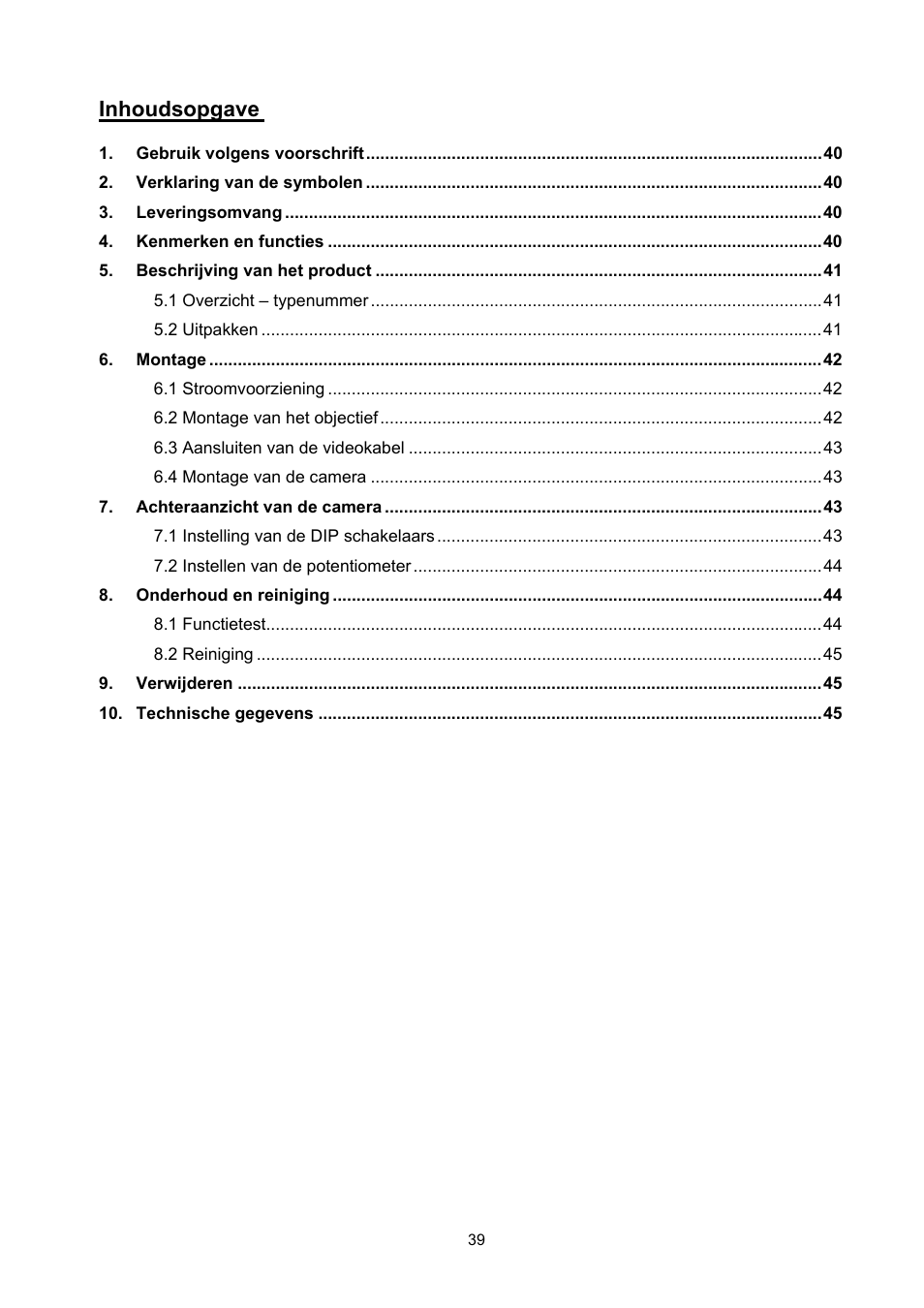 Inhoudsopgave | ABUS TVCC20000-TVCC20541 User Manual | Page 39 / 58