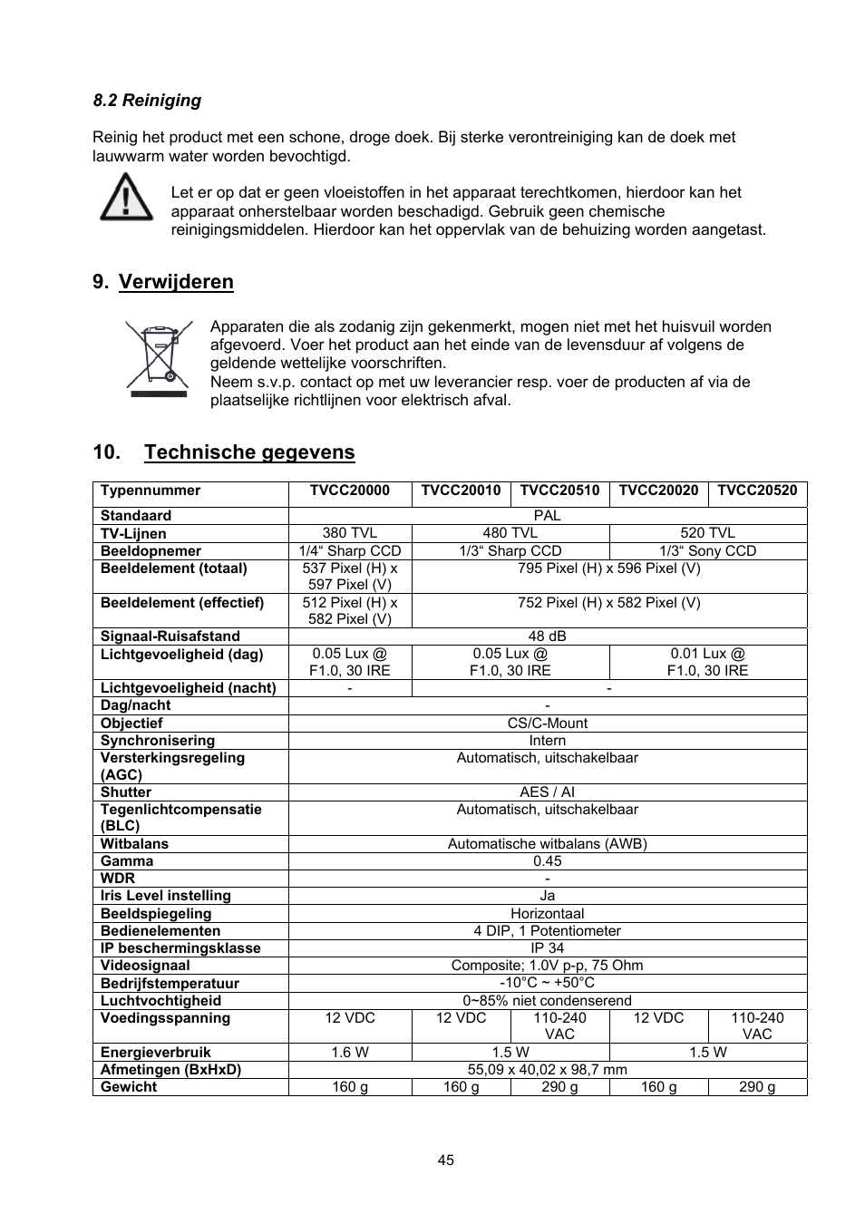 Verwijderen, Technische gegevens | ABUS TVCC20000-TVCC20541 User Manual | Page 45 / 58