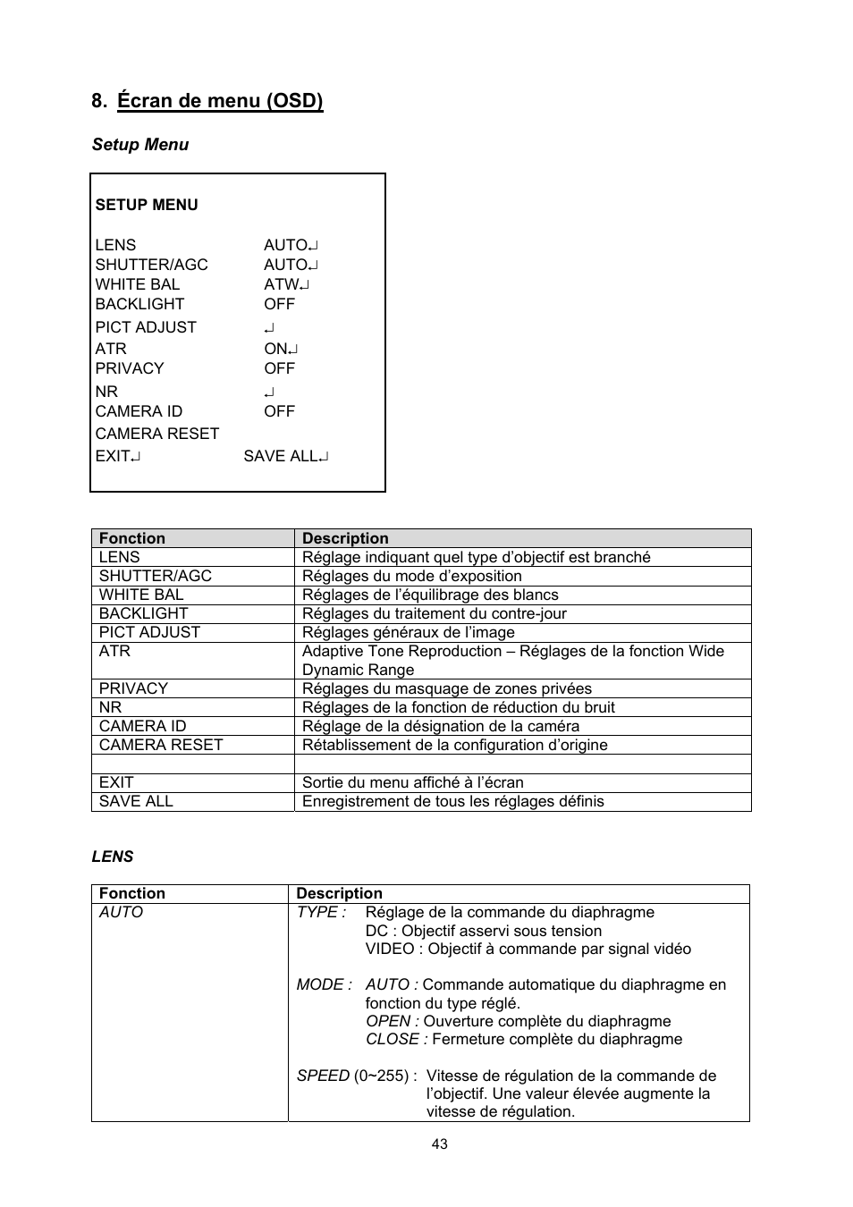 Écran de menu (osd) | ABUS TVCC50511 User Manual | Page 43 / 82