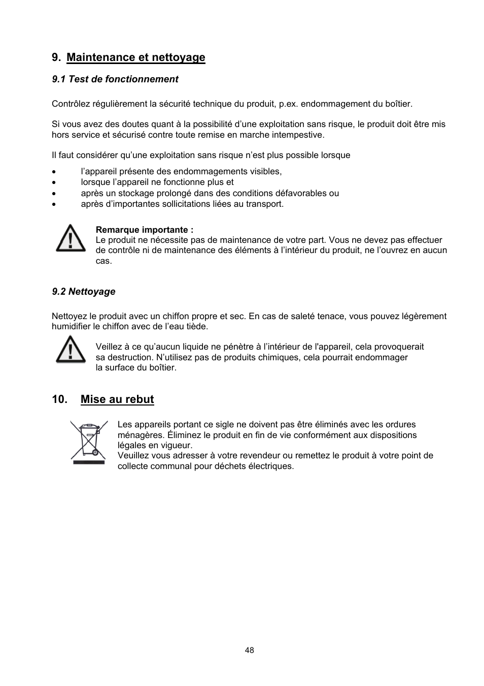 Maintenance et nettoyage, Mise au rebut | ABUS TVCC50511 User Manual | Page 48 / 82