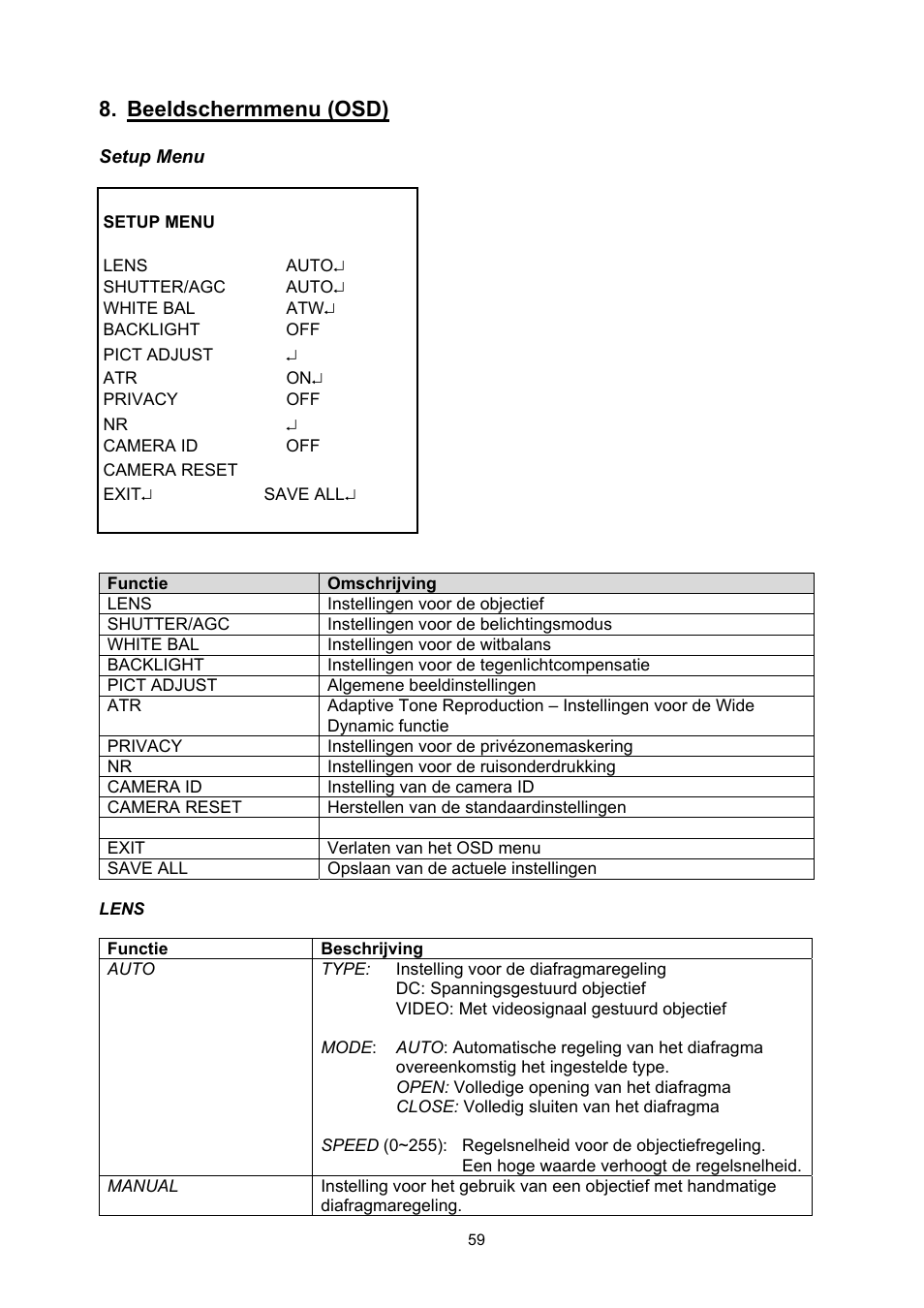 Beeldschermmenu (osd) | ABUS TVCC50511 User Manual | Page 59 / 82
