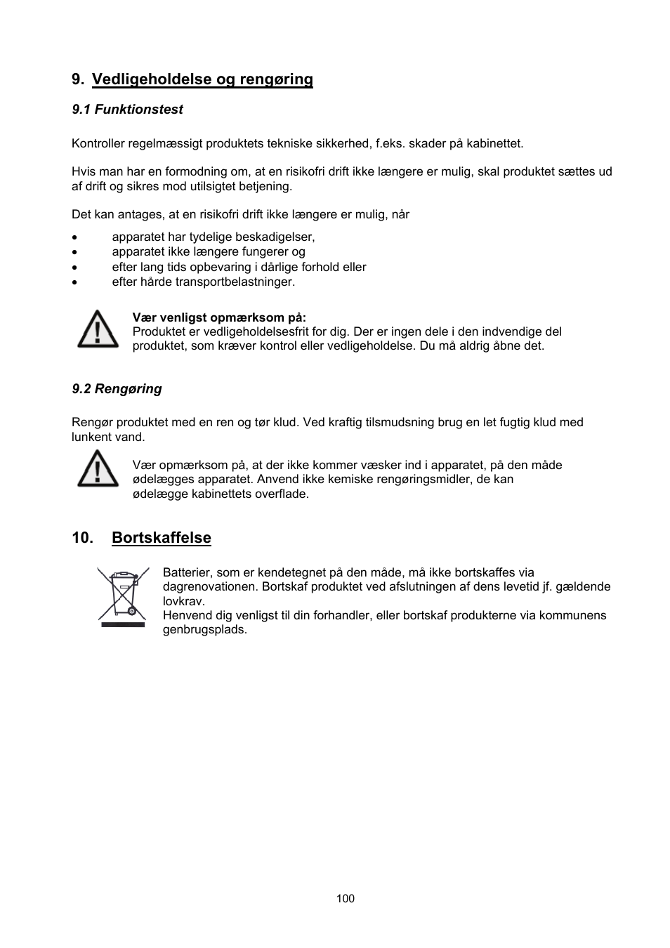 Vedligeholdelse og rengøring, Bortskaffelse | ABUS TVCC50030 User Manual | Page 100 / 102