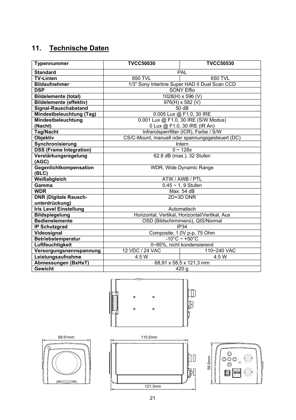 Technische daten | ABUS TVCC50030 User Manual | Page 21 / 102