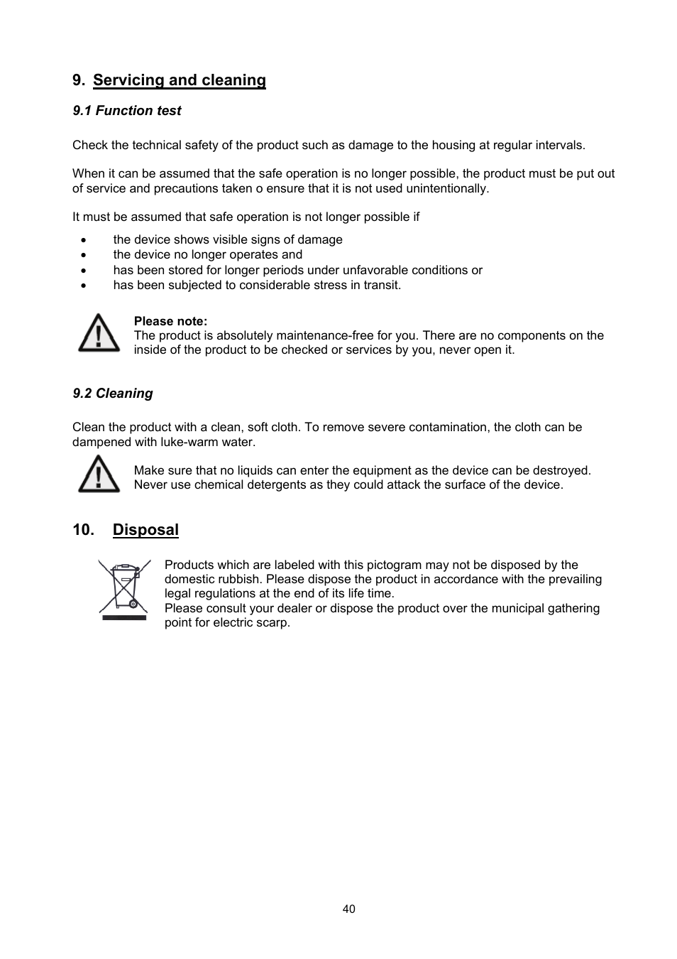Servicing and cleaning, Disposal | ABUS TVCC50030 User Manual | Page 40 / 102