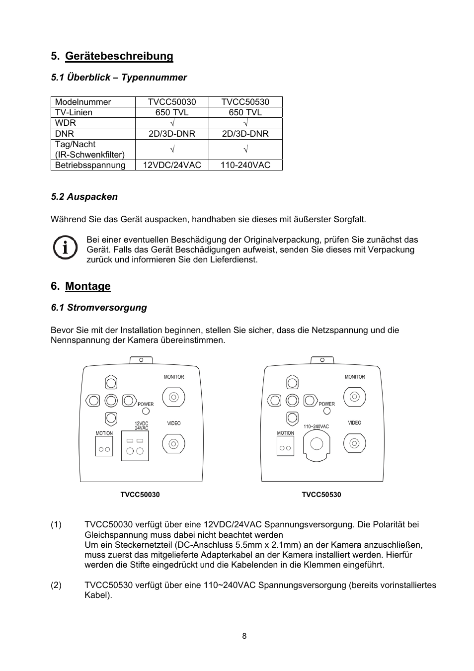 Gerätebeschreibung, Montage | ABUS TVCC50030 User Manual | Page 8 / 102