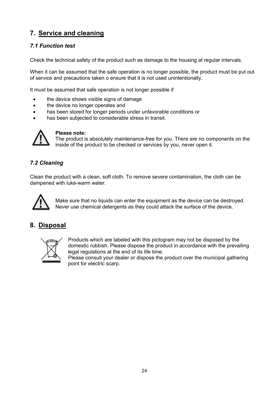 Service and cleaning, Disposal | ABUS TVCC36510 User Manual | Page 24 / 62