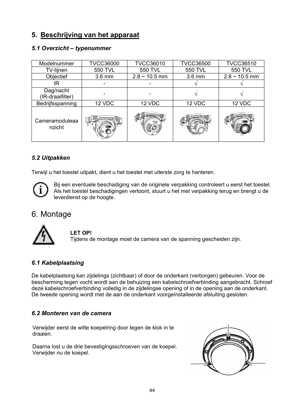 Montage, Beschrijving van het apparaat | ABUS TVCC36510 User Manual | Page 44 / 62