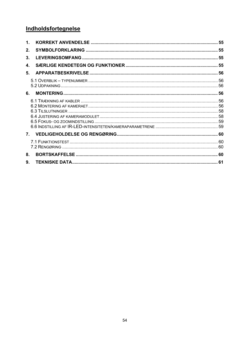 Indholdsfortegnelse | ABUS TVCC36510 User Manual | Page 54 / 62