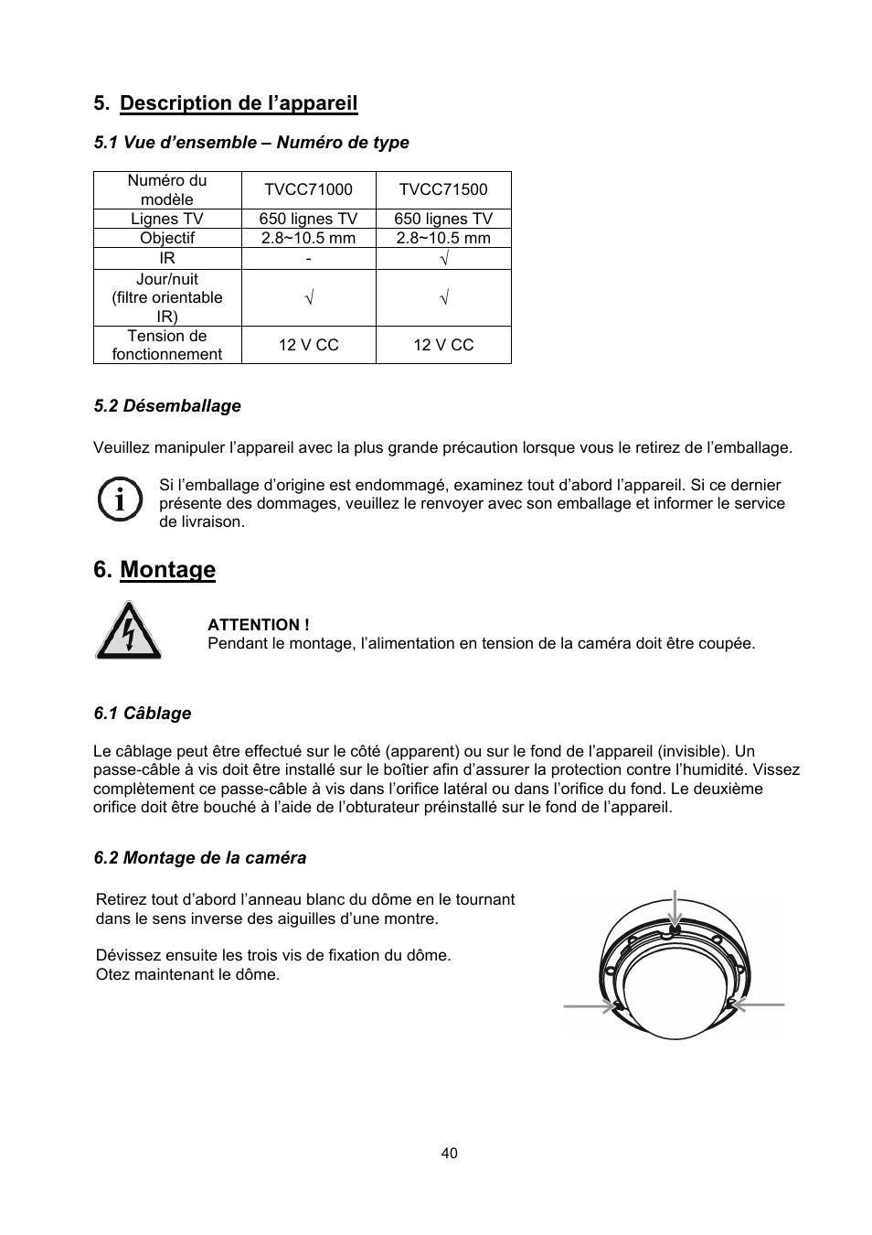 Montage, Description de l’appareil | ABUS TVCC71000 User Manual | Page 40 / 82