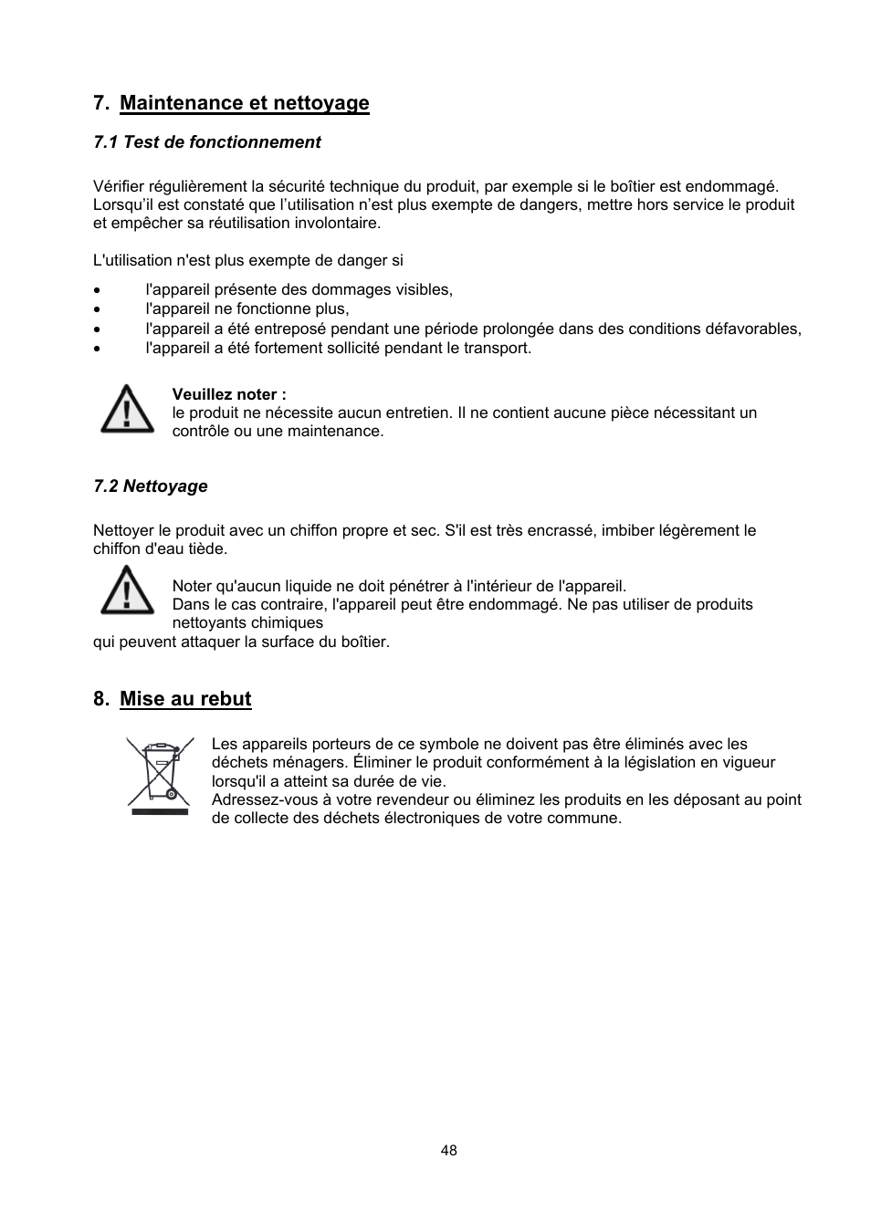 Maintenance et nettoyage, Mise au rebut | ABUS TVCC71000 User Manual | Page 48 / 82