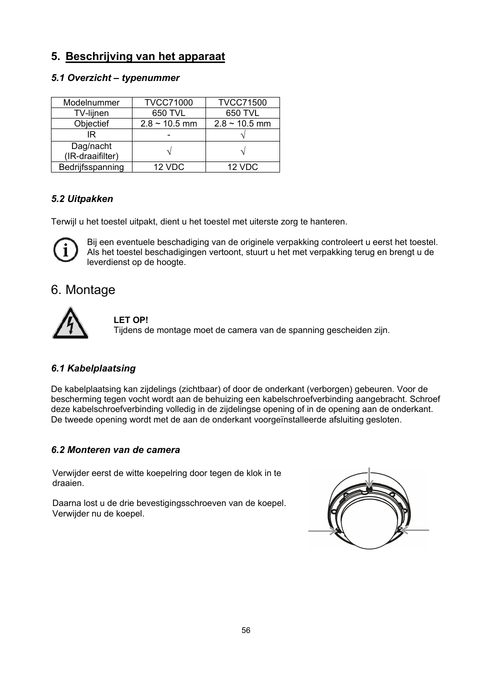 Montage, Beschrijving van het apparaat | ABUS TVCC71000 User Manual | Page 56 / 82