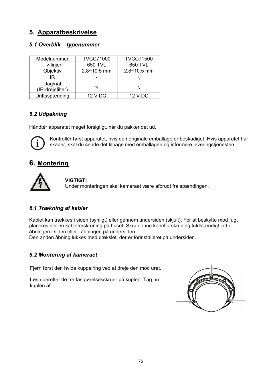 Apparatbeskrivelse, Montering | ABUS TVCC71000 User Manual | Page 72 / 82