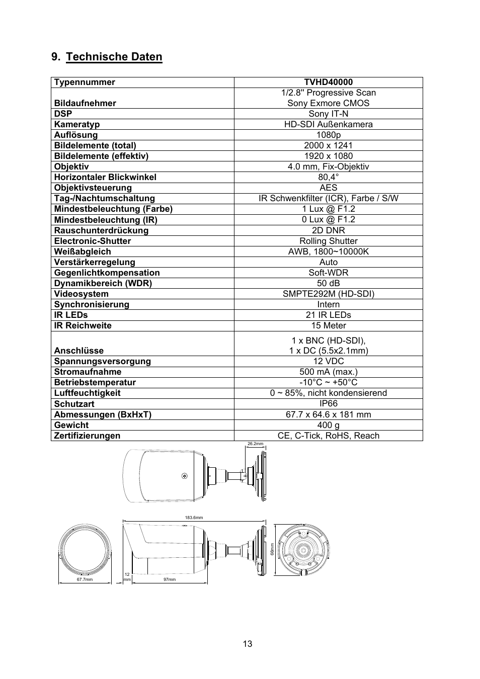 Technische daten | ABUS TVHD40000 User Manual | Page 13 / 74