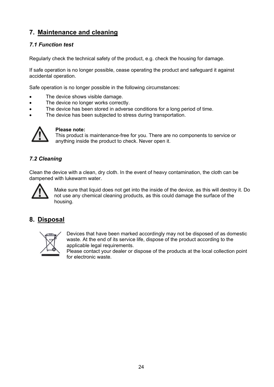 Maintenance and cleaning, Disposal | ABUS TVHD40000 User Manual | Page 24 / 74