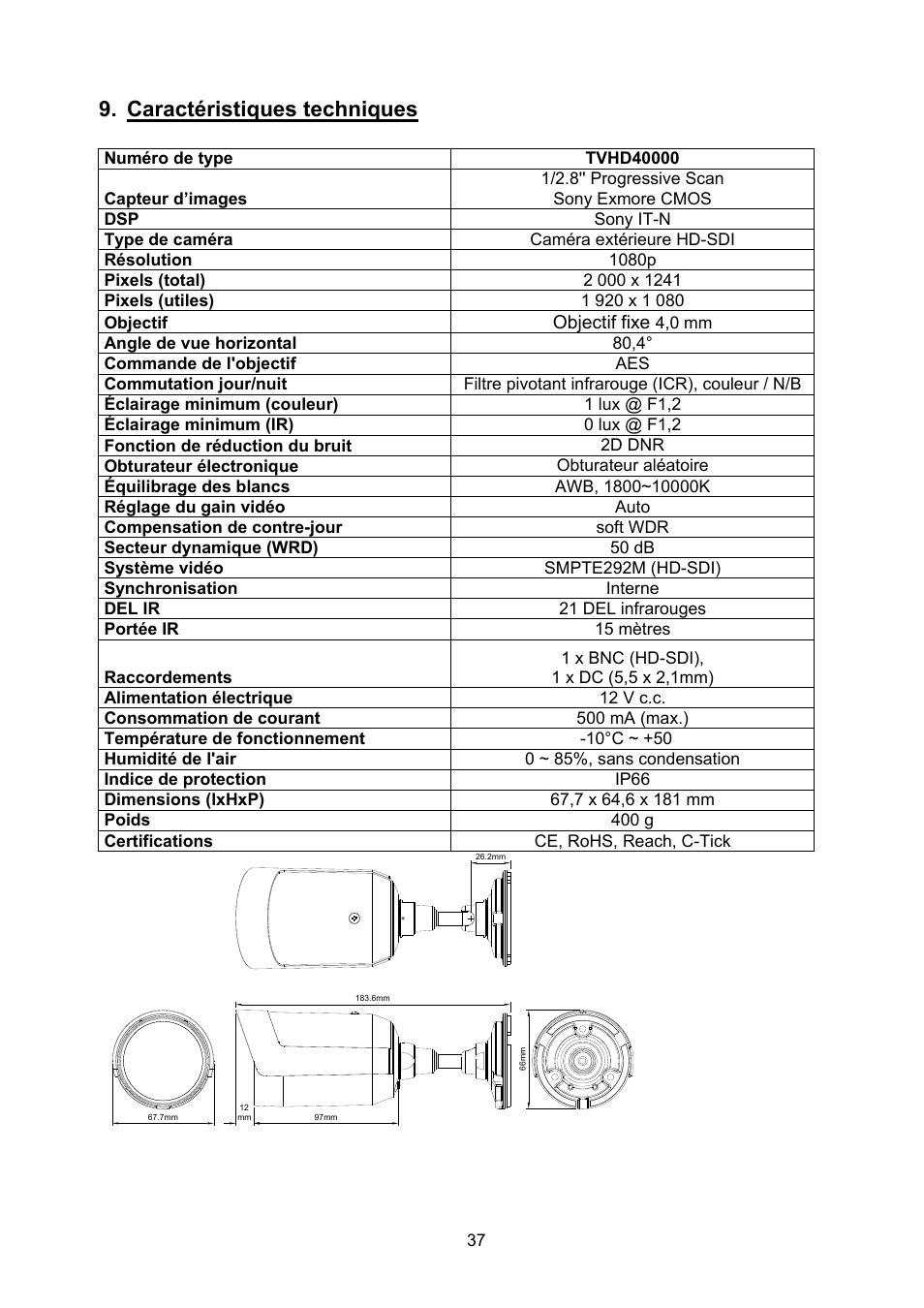 Caractéristiques techniques | ABUS TVHD40000 User Manual | Page 37 / 74