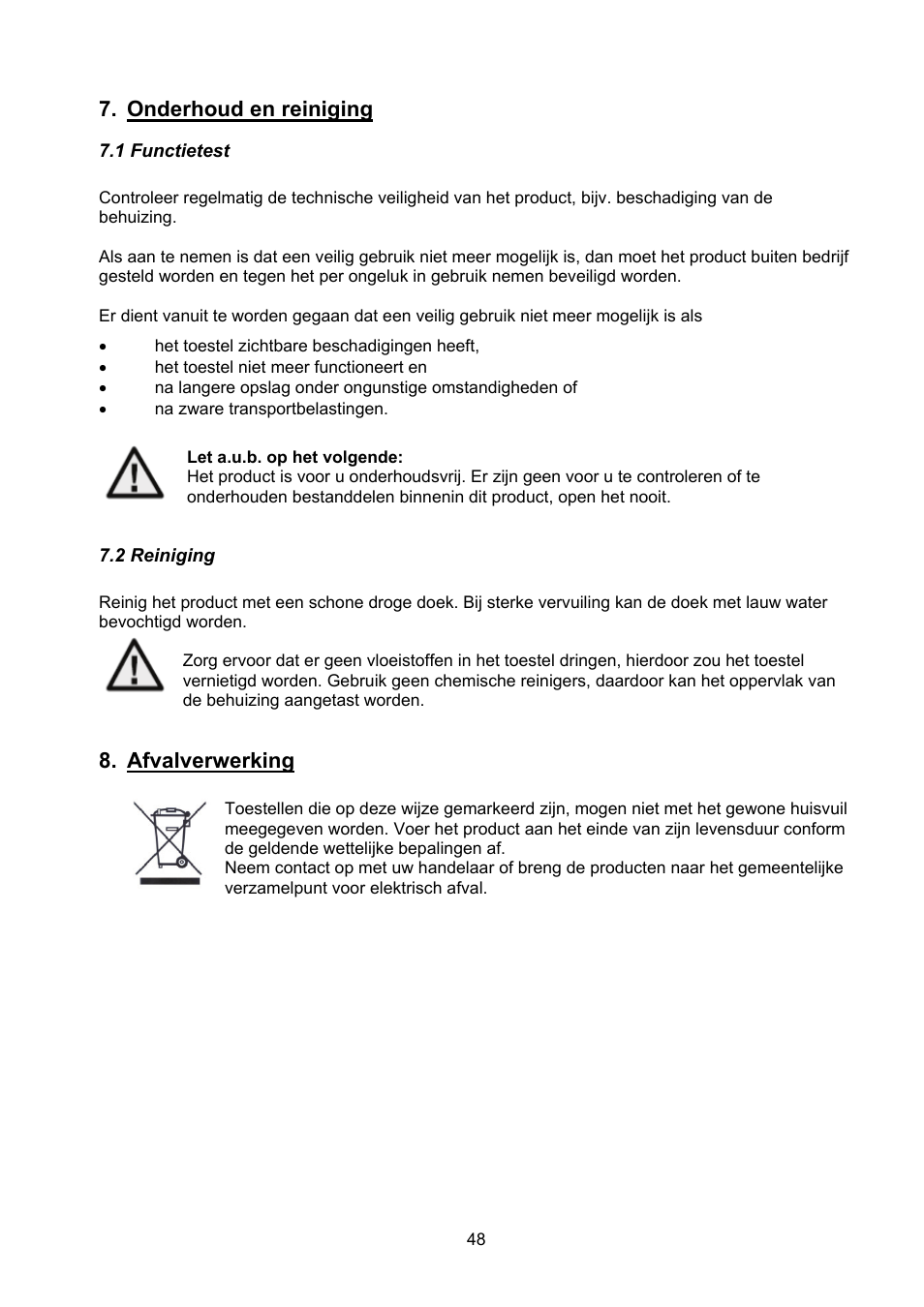 Onderhoud en reiniging, Afvalverwerking | ABUS TVHD40000 User Manual | Page 48 / 74